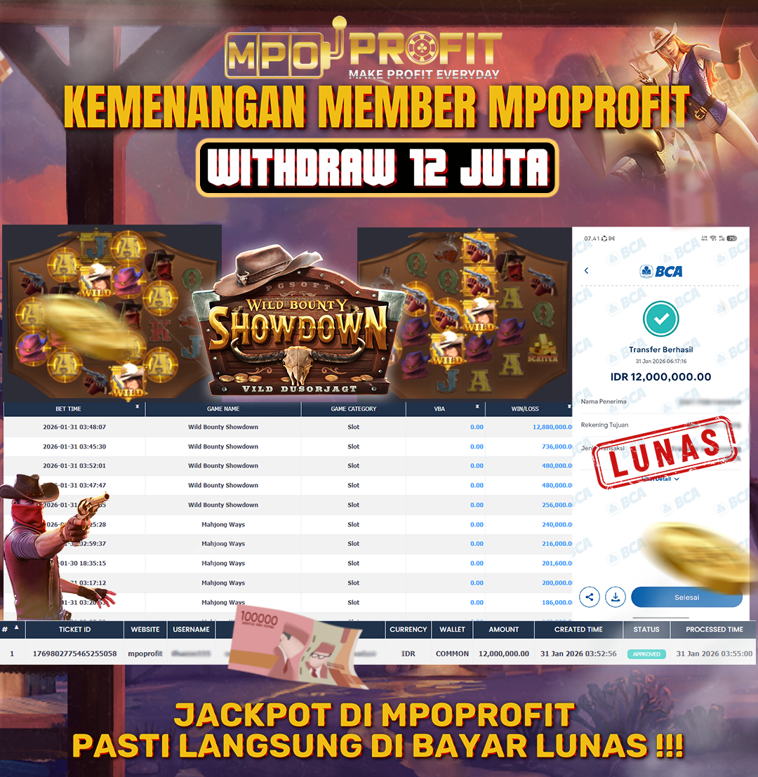 MPOPROFIT JACKPOT SLOT PGSOFT! KEMENANGAN MURNI DI (WILD BOUNTY SHOWDOWN TOTAL RP. 12.000.000,- LUNAS)